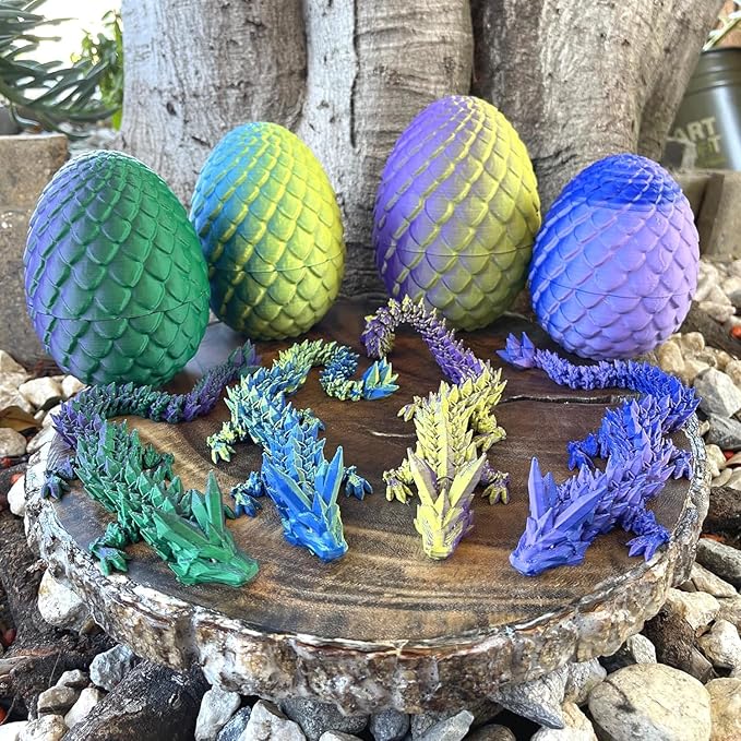 3D Printed Dragon Fidget Toys Dragon Egg 12inch Flexible Dragon Toy 3D Printed Dragon Egg with Articulated Dragon Inside Fidget Toys for Autism/ADHD Easter Toys Gifts (BlackPurple)