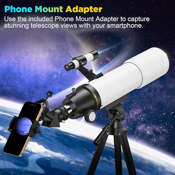 90MM Telescope for Adults and Kids 8+: 150X High Powered Astronomical Portable Refracting FMC Beginners Explorer Scope Toys for Girls Boys 8-12 Xmas Gift Travel Stars Gazing w Professional Tripod