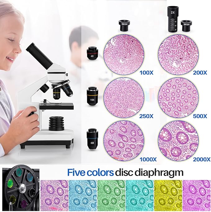 Microscope for Adults Kids, 100X-2000X BEBANG Compound Microscope with Microscope Slides, Microscope Kit for Kids Students Home School Lab