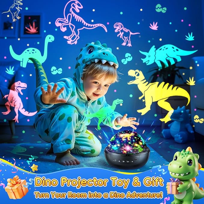 PIKOY Dinosaur Toys for Kids 3-8 | 3D Films & 31 Colors & & 360° Rotate & Timer | Dinosaur Night Light Projector Toys for 2-10 Year Old Boys Room Decor Gift for Boys Jurassic World Jurassic Park Toys