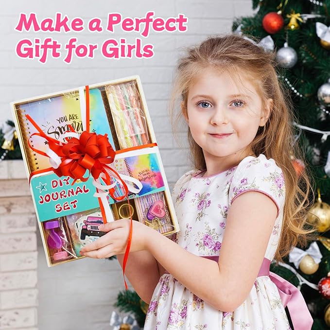 DIY Journal Kit for Girls - 2PC Stocking Stuffers for Teen Girls, Stationary & Diary Set, Christmas Birthday Gifts for 8 9 10 11 12 13 14 Year Old Girls, Scrapbook Supplies Art and Crafts Toy Kit