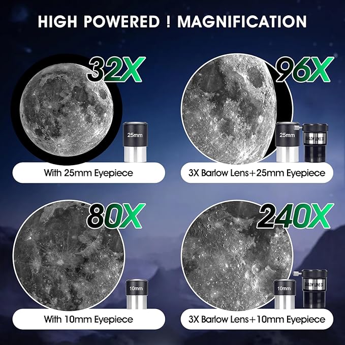 Telescopes for Adults Astronomy, 80mm Aperture 600mm Refractor Telescope for Beginners, Compact Portable Travel Scope