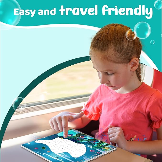 jackinthebox Sticker by Number Book Ocean Theme, 12 Scenes Puzzle Paint by Sticker Book + Colouring Pages, Gifts for Birthday, Party Favour Toys for Girls, Arts & Crafts for Kids Age 7 8 9 10