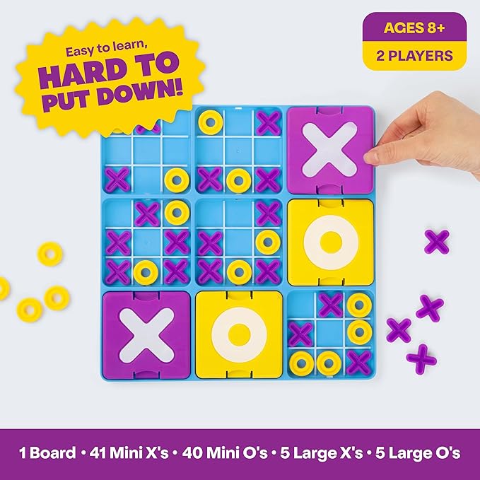 Ultimate Tic Tac Toe™ By Relatable, Board Games For Family Game Night, Includes 1 Board, 41 Mini X's, 40 Mini O's, 5 Large X's, 5 Large O's, Great for Christmas Party Games, & Thanksgiving Activities