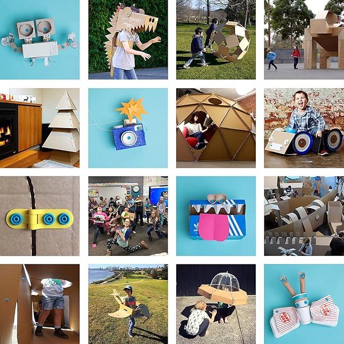 Makedo Explore | Upcycled Cardboard Construction Toolkit in Small Toolbox (50 Pieces) | STEM + STEAM Educational Toys for at Home Play + Classroom Learning | Reusable Tools for Boys and Girls Age 5+