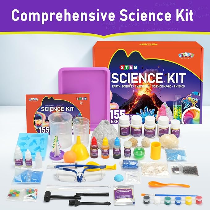 BenBen Science Kits for Kids Age 8-12, 155 Experiments Educational Toy, STEM Toys for 6 7 8 Year Old Boys Girls Birthday Gift, Volcano Science Kit, Chemistry Set for Homeschooling