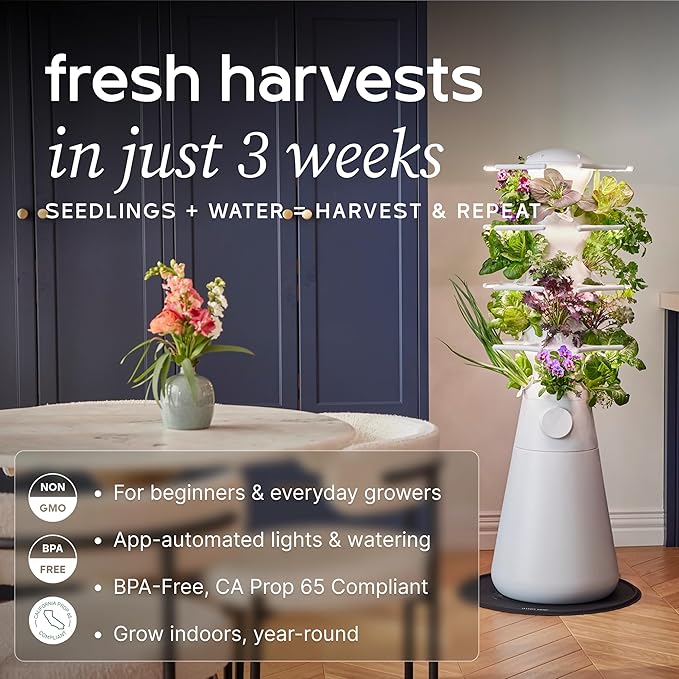 Farmstand Nook 4ft.7” Vertical Hydroponic Garden Tower - Self-Watering, Vertical Hydroponic Tower with LED Grow Lights, 20 Live Seedlings, Smart Timer - Indoor Vertical Growing Tower