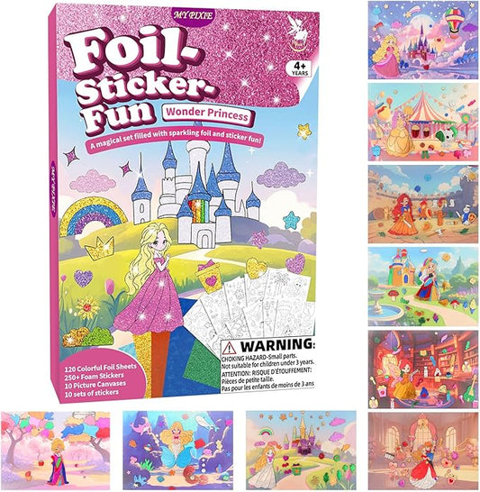 MyPixie Foil Art & Fun - No Mess Princess Foil Crafts for Kids, DIY Creative Activity, Craft Kits & Supplies, Birthday Gifts, Arts & Crafts, Toys, Gifts for Ages 4, 5, 6, 7, 8, 9, 10