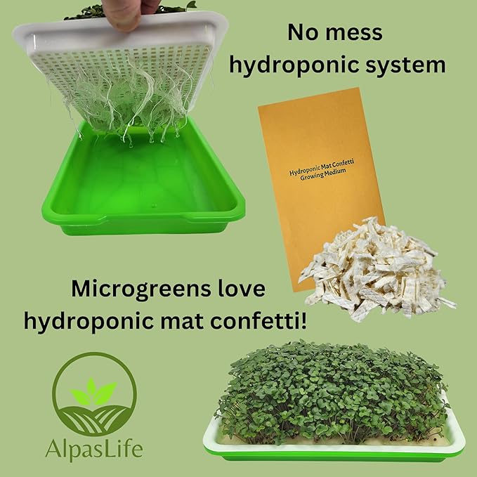 Complete Home Microgreens Kit - Indoor Garden System - Includes 2 Sets of Reusable Trays, Spray Mister, 2 pkgs of Hydroponic Growing Medium, Organic Radish and Broccoli Seeds