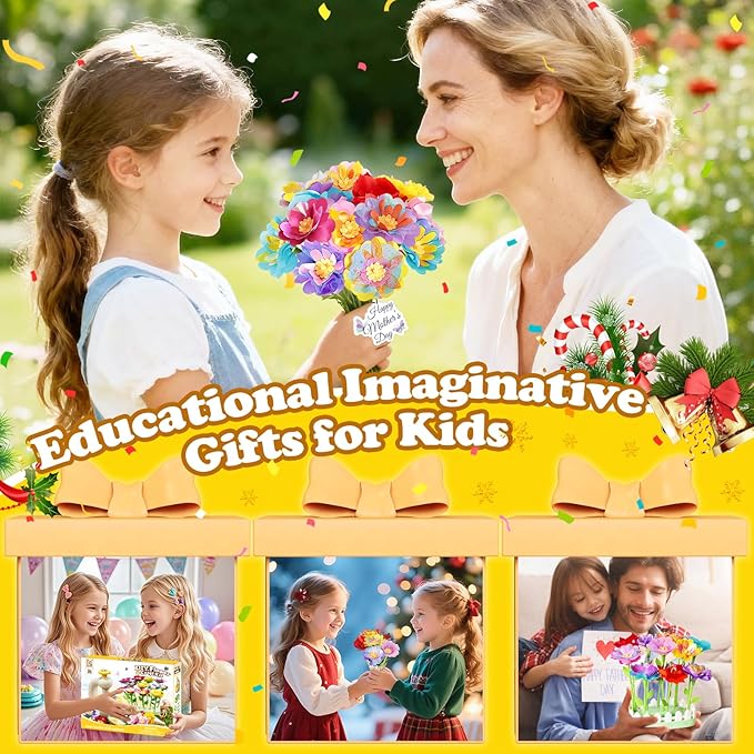 LC eterna DIY Flower Bouquet Craft Kit, Arts and Crafts for Kids Ages 3-8, Flower-Making Activity Educational Toy Set, Christmas Birthday Gift for 3 4 5 6 7 8 9 10 Year Old Girls Boys
