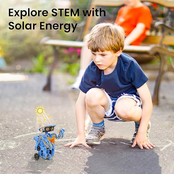 Sillbird Solar Building Robot Kit Christmas STEM Gift for Boys Aged 8-13, DIY Science Educational Toys for Kids Teens Birthday, 12-in-1 Solar or Battery Powered Robotic Set with 197 Pieces
