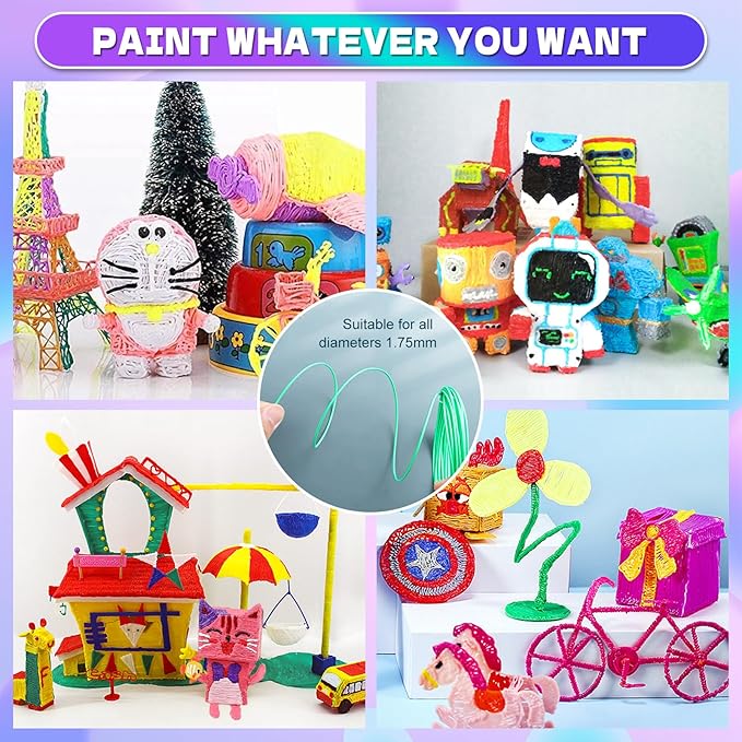 25 Colors 3D Pen PLA Filament Refills, 32.8 ft per Color Total 820 ft - 1.75 mm PLA Filament, Compatible with MYNT3D / SCRIB3D Printing Pen, Not Support for 3Doodler Pen