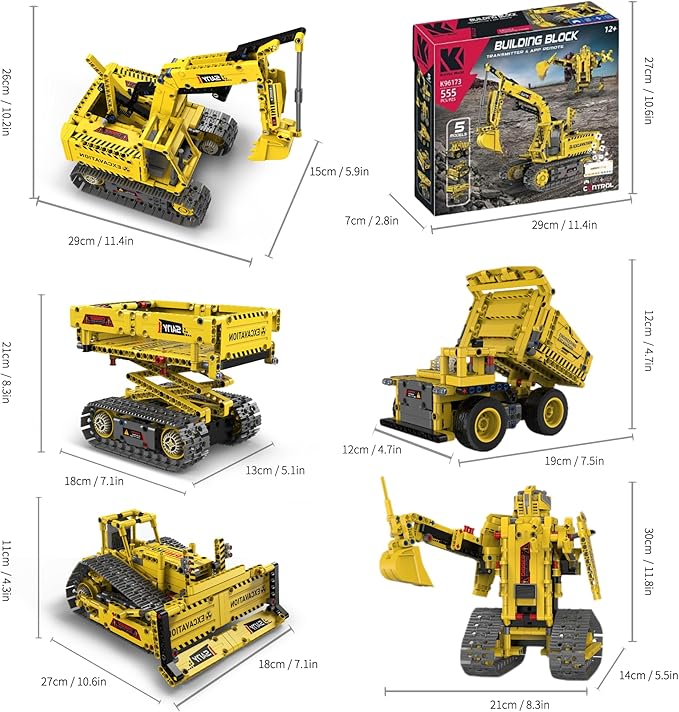 STEM Construction Toy Building Sets - Remote-Controlled Excavator Engineering Kit with 555 Pieces, Motor Module, Educational Battle Bots Gifts for Teen Boys, Science Kits for Kids Age 8-12