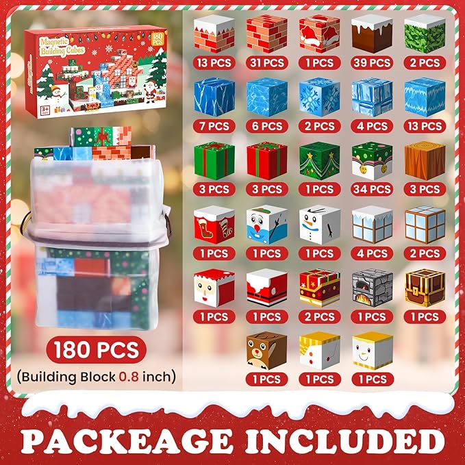 GEVINST 180PCS Magnetic Blocks, Christmas Magnetic Building Blocks Set for Kids Ages 4-8 8-12, STEM Sensory Magnet Cube Tiles for Boys Girls Toddlers 3+, Stocking Stuffers Christmas Toys Gifts