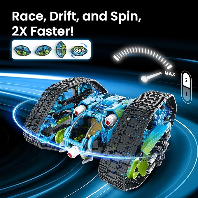 Sillbird Robot Car Building Kit with Remote Control Christmas STEM Gifts for Boys Ages 8-14, Technic Coding Stunt Racer Toys for Kids Birthday, Buildable 5in1 Models with 662 Pieces