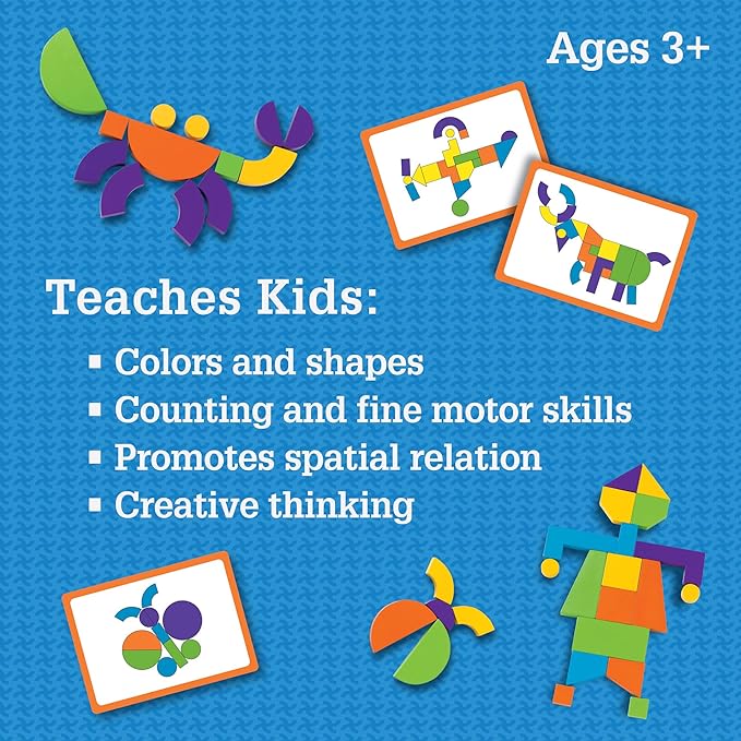 MindWare Imagination Magnets Wooden Pattern Blocks Set - Imaginative Play with magentic Shapes in a Carrying case - 42 Magnetic Solid Wooden Blocks, 50 Full-Color Laminated Puzzles