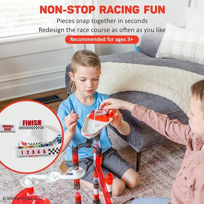 Marble Genius Marble Run Racing Set: 125-Piece Marble Run Racing Set Toys for Kids, Marbles Maze Tower Building Blocks, Marbles Race Track Rolling Game, Educational Learning STEM Toy Gift