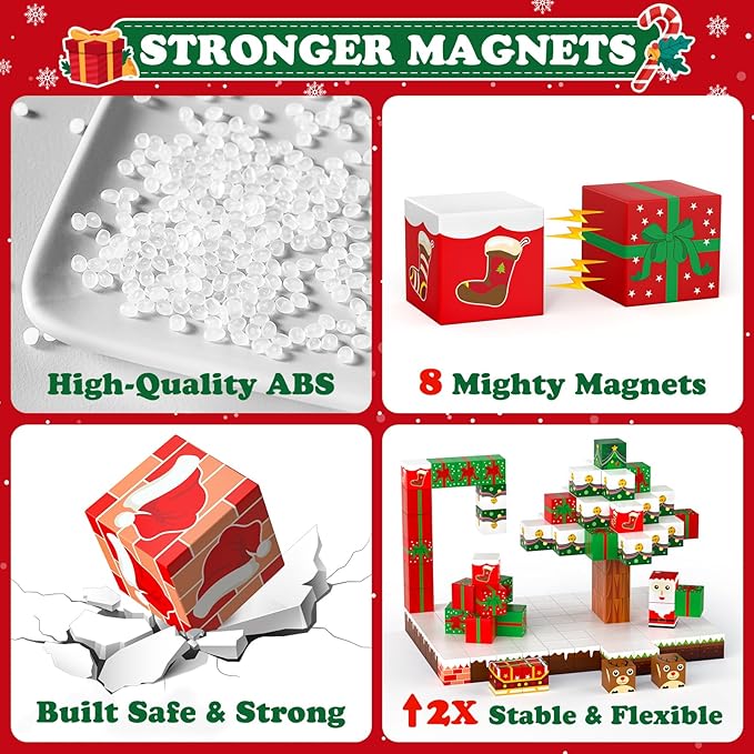 180PCS Magnetic Blocks - Christmas Magnetic Building Blocks Set for Kids – STEM Sensory Magnetic Cubes Tiles Building Toys for Boys Girls Toddlers Ages 3 4 5 6 7 8-12, Xmas Gifts & Stocking Stuffers