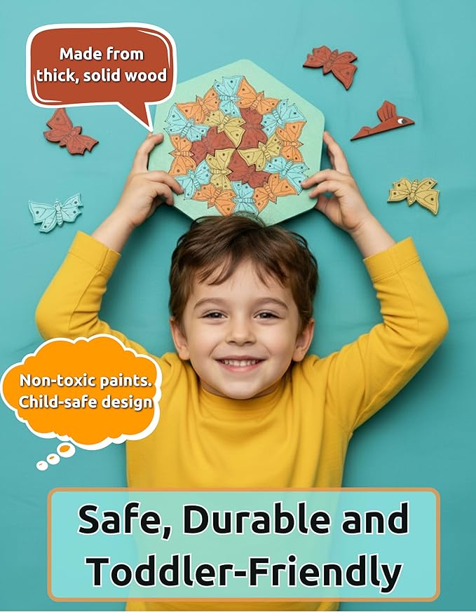 Butterfly Puzzle – 19-Piece Wooden Jigsaw, Educational Brain Teaser, Cognitive Skill Puzzle, Memory-Boosting Game, Eco-Friendly Wooden Toy, Creative Learning Activity, Brain-Boosting Jigsaw