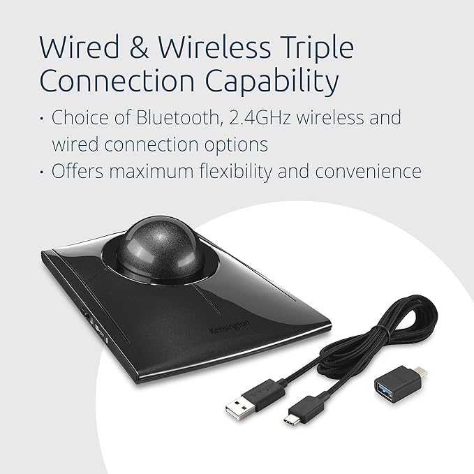 Kensington SlimBlade™ Pro Wireless Trackball, Rechargeable Battery, Bluetooth 2.4GHz Connection Options Black/Gray (K72085WW)