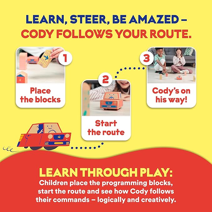 Cody Block Record & Play Expansion Set, Educational Wooden Building Blocks and Car STEM Toys for Preschool Kids Ages 7+