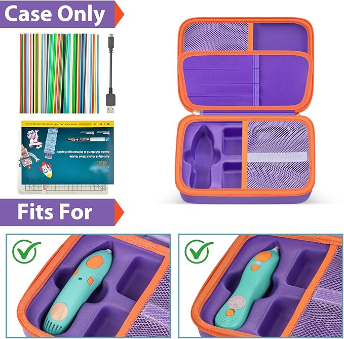 casmilee Case Compatible with 3Doodler Start+ Essentials 3D Pen Set for Kids, Art Activity Set Storage for Educational STEM Toy, Hold Plastic Filaments Strands- Purple