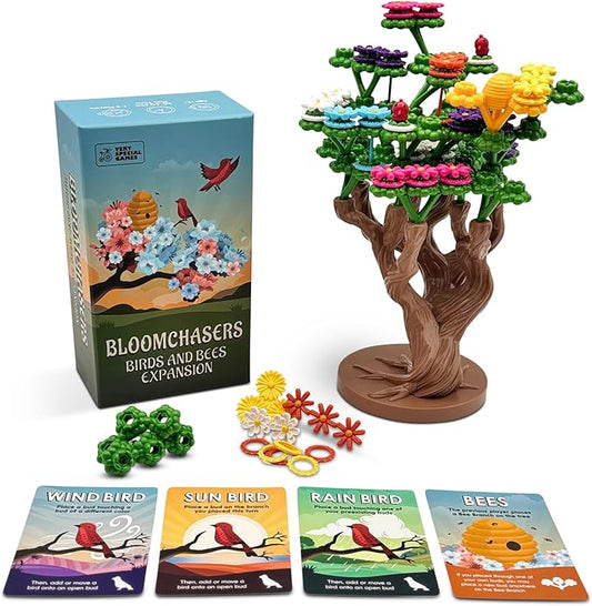 Bloomchasers Birds and Bees Expansion Pack, 3D Flower Stacking Tree Building Board Game for Families and Adults, Light Strategy, Beautiful, Fun & Competitive, 1-6 Players, Age 12+