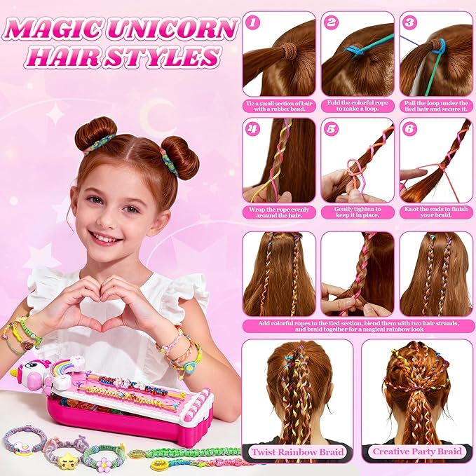 Unicorn Toys for Girls Age 4-6 6-8 8-12, 2-in-1 Friendship Bracelet Making Kit for Girls, Arts and Crafts for Kids Toy,4 5 6 7 8 9 10 11 12 Year Olds Christmas Birthday Gifts,Teen Girl Gift Ideas