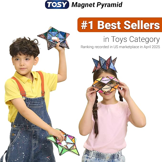 TOSY Magnet Pyramid Glow - 1 Cube Transforms into 1 Billion Shapes, 12 Pieces, 243 Rare Earth Magnets, Glowing, Christmas Stocking Stuffers Gift for Kids, Creative Puzzle STEM/STEAM Toy, 4-Pack