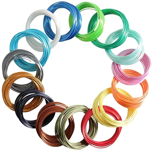 16 Colors 1.75mm Silk PLA 3D Printer/Pen Filament Refill, Each Color 4m, Total 64m Silk PLA Filament Sample Pack, Support for FDM 3D Printer and 3D Pen, Not Compatible with 3Doodler Pen