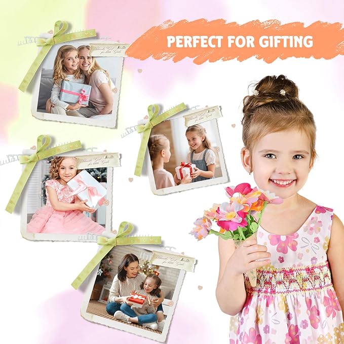 FURNIPLAS Fabric Flower Bouquet Toy Accessories Set, DIY Flowers Making Toy for Stem Refill Kit, Art & Crafts Flower Press Supply Kits, Birthday Christmas Gift for Age 4-8 Girl (Main Kit Not Included)