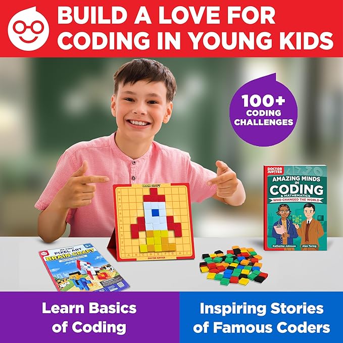 Doctor Jupiter My First STEM Pixel Art Kit for Kids | Learning & Educational Coding Basics for Boys & Girls| Building Toys, Montessori Toy, Math Puzzle with 100+ Challenges
