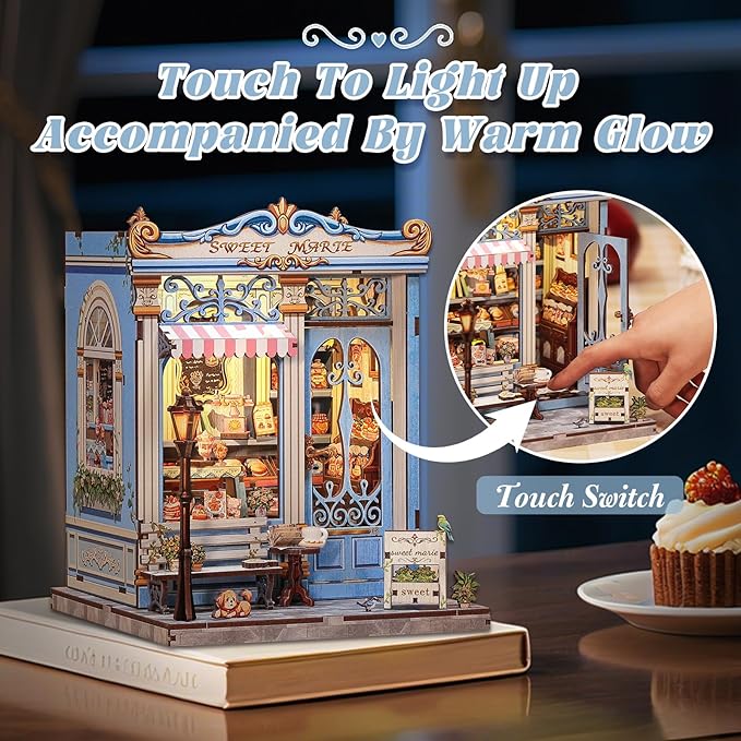 Fsolis Book Nook Kit - DIY Bookshelf Miniature Kit for Adults, 3D Puzzle Booknook Bakery Tiny House Adult Craft Gifts for Women Teenagers Book Lovers (Sweet Marie)