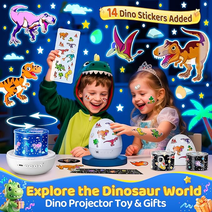 Dinosaur Toys for Kids 3-5 | 12HD Films+15 Sleeping Sounds+7 Colors+360°Rotating | Dinosaurs Primal Hatch Dinosaur Egg Boy Toys for Boys Star Projector Kids Toys Sound Machine Egg Light for Nursery