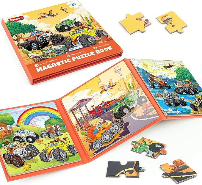 SYNARRY Magnetic Puzzles for Toddlers 3-5, 20 Pieces Travel Puzzles for Kids Ages 3-5, Car Airplane Road Trip Activities Magnet Games Toys for 3 4 5 6 Year Old Children Boys Girls Gifts