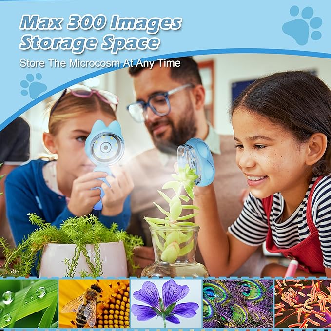 Microscope for Kids, Digital Microscope, 2Inch IPS Screen Kids Miniscope with 8Led Lights, Portable Mini Scope Kids Educational Science Toys, Birthday Chrismas for Age 3-12 Years[Blue]