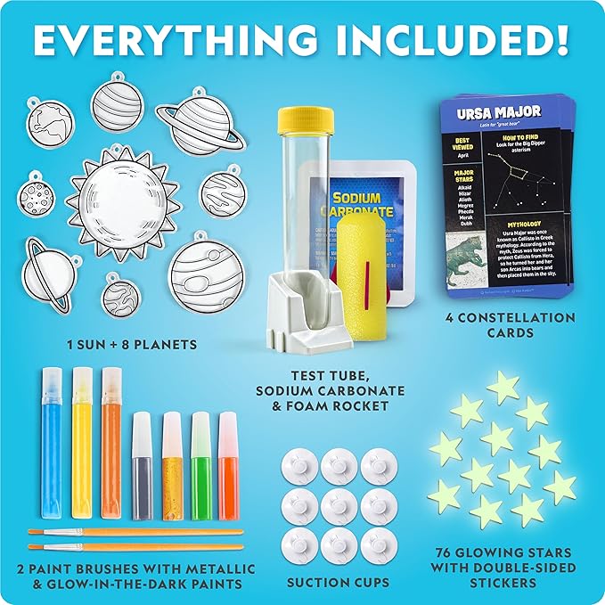 National Geographic Mega Space Activity Kit - Glow in The Dark Science Craft Kit for Kids with 100+ Pieces, Launch a Rocket, Create Glowing Constellations, Paint a Solar System & More