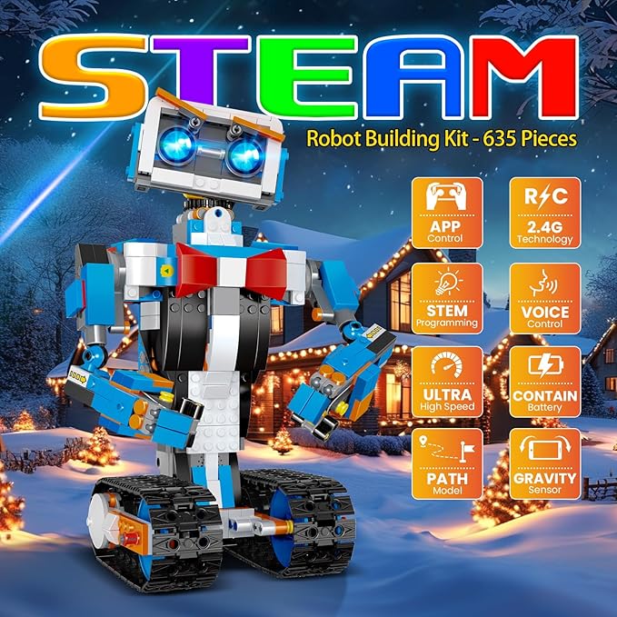 STEM Robot Building Toys for Kids, Momspeace Robotics Science Toy for Boys Age 8-12, App & Remote Control Robot, Rechargeable Learning Toy for Boys & Girls Perfect Birthday 635pcs