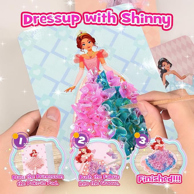 Poke in Fun Magical Princesses Kit, Arts and Crafts for Girls with 8 Magical Princesses, Mess-Free Fun for Kids, DIY Craft Kits, Gifts for Girls & Boys Ages 3-12