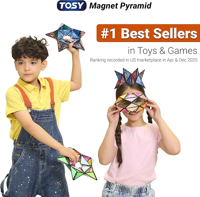 TOSY Magnet Pyramid Glow - 1 Cube Transforms into 1 Billion Shapes, 12 Pieces, 243 Rare Earth Magnets, Glowing, Christmas Stocking Stuffers Gift for Kids, Creative Puzzle STEM/STEAM Toy, 2-Pack