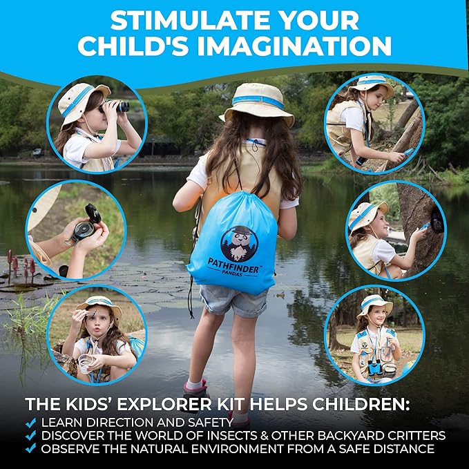Kids Explorer Kit with Safari Vest & Hat for 7-12 Year Old Boys & Girls - Safari Costume & Dress Up as Zoo Keeper, Paleontologist - Giftable Outdoor Adventure Kit for Kids + Adventure Book