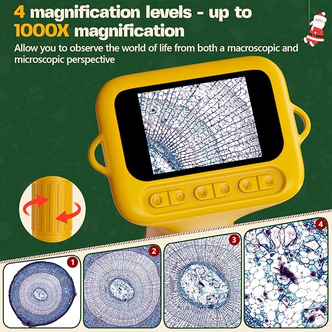 NOCOEX Portable Digital Microscope for Kids - 1000X Handheld Microscope Camera with 2.0" Screen & 8 LED Lights - Pocket Miniscope Edu Science Toys for Age 3-12 Year Old Boys Girls