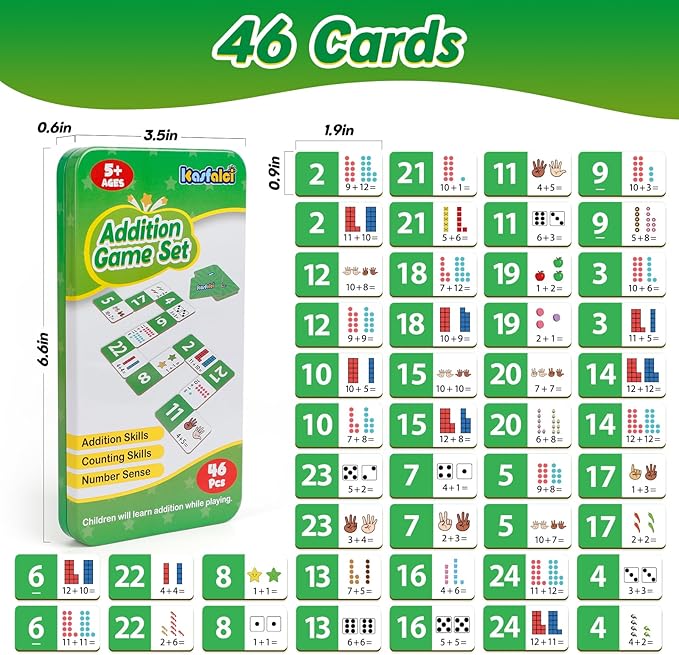 Addition Dominoes Set,Math Games for Kids,Math Manipulatives,Counting Toys,Learning Games,Preschool Learning Activities,Homeschool Supplies,Kindergarten Classroom Must Haves,1st 2nd 3rd Grade
