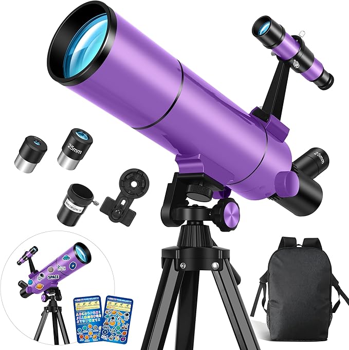 Dianfan Telescope, 80mm Aperture 500mm Astronomical Telescope for Adults High Powered, Portable Professional Refractor Telescopes for Beginners, with Tripod & Adapter, Stickers, Backpack - Purple