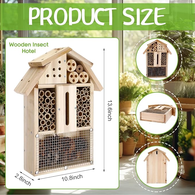 2 Set Bug Hotel Kit DIY Insect Hotel Lady Bug House for Garden DIY Cedar Wood Craft for Butterfly, Ladybird, Beneficial Insect Habitat Mason Bee House, 13.6 x 10.8 x 2.8 Inch(B)