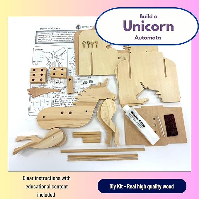 Pathfinders Stem kit - Automata Flying Unicorn Girls and Boys – Build a Moving Unicorn Model – Magical Mechanical Toy – Educational Engineering Gift for Kids 8+