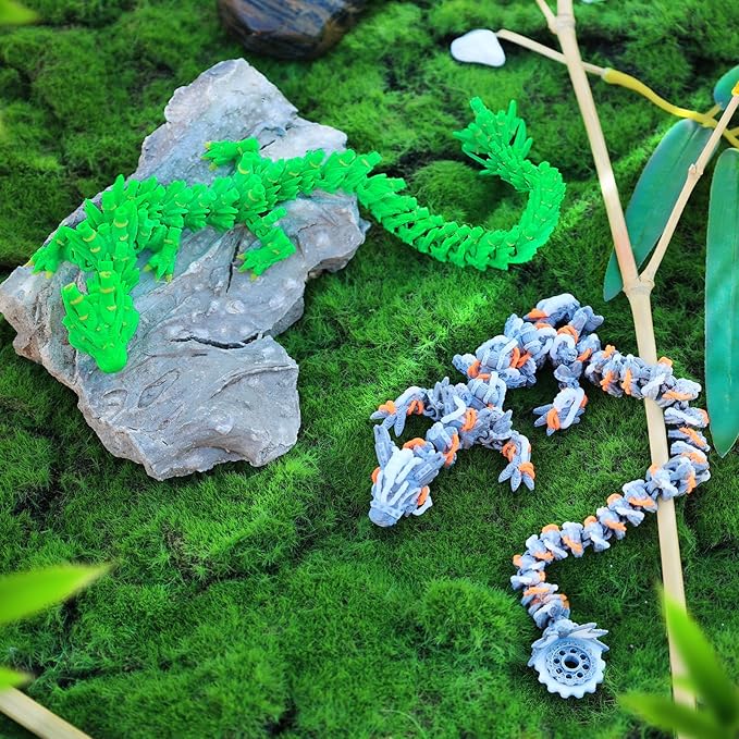 3D Printed Dragon Bamboo Dragoand andSteampunk Dragon, Articulated Fidget Toys for Autism and ADHD, Perfect Basket Essentials Stuffers and Desk Accessories