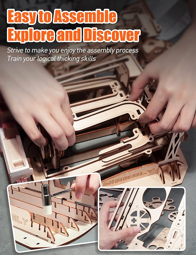 MIEBELY for Mom 3D Wooden Puzzles for Adults, 235 Pieces DIY Wood Marble Run Model Kits, Electrical Mechanical Gear W/Motor Building Kit, 3D Puzzle Creative Home Decor Gift Ideas