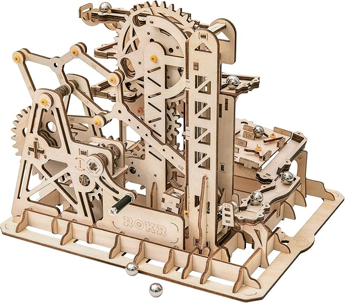 ROKR 3D Wooden Puzzles for Adults-Marble Run Wood Model Building Kit-Tower Coaster