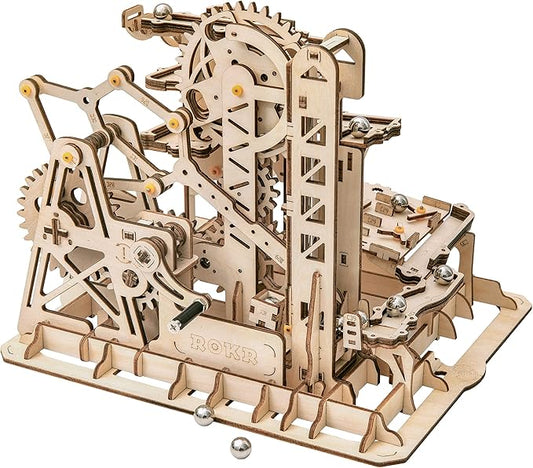 ROKR 3D Wooden Puzzles for Adults-Marble Run Wood Model Building Kit-Tower Coaster